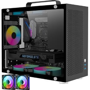 Micro ATX Case, MATX PC Case for ITX MATX Motherboard, 2X 120mm ARGB Fans Preinstalled, Tempered Glass, Magnetic Dust Filters, Fully Ventilated Airflow, Mini PC Case with USB3.0