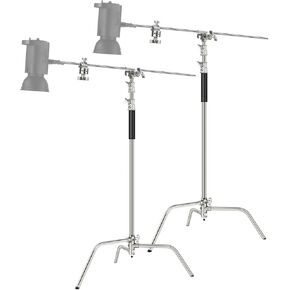 NEEWER 2PCS Pro 100% Stainless Steel Heavy Duty C Stand with Boom Arm, Max Height 10.5ft/320cm Photography Light Stand with 4.2ft/128cm Holding Arm, 2 Grip Head for Studio Monolight, Softbox,Reflector