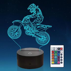 Motocross 3D Lamp Motorcycle Night Light Dirt Bike Toys for Kids Boys Birthday Xmas Christmas Gifts for Kids Room Decoration Bedside Lamp Remote Control 16 Color Changing