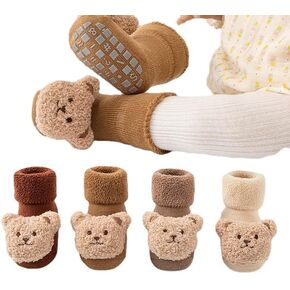 4 Pieces Baby Socks Newborn Slippers Cute Bear Socks Cotton Socks Soft Winter Newborn Slippers in Kuwait