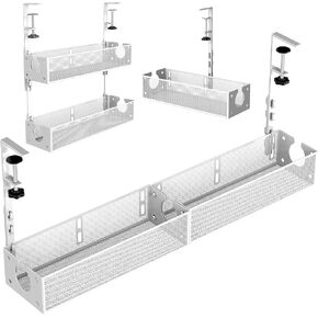 Multi-Model Under Desk Cable Management 2 Pack Metal Under Desk Wire Management Tray Clamp Mount Under Table Cord Management No Damage The Desk（White） in Kuwait
