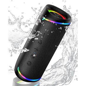 AILKIN Portable Bluetooth Speaker, IPX5 Waterproof Wireless Audio Speaker with Microphone, 16W HD Stereo Sound, Colored LED, Bluetooth 5.3 for iPhone, iPad, Samsung, Outdoor Party, Beach, Travel, Home