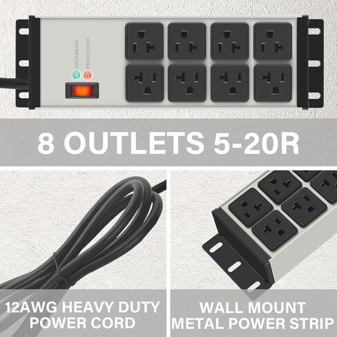 CCCEI 2PCS 12 Gauge Heavy Duty Power Strip, 8 Ports. Grey, 6FT. in Kuwait