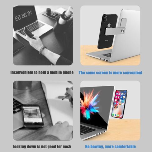 2PCS Versatile Magnetic Laptop Phone Mount Secure Phone Holder for Side-mounted mobile phone holder for laptop or desktop monitor, Slim Portable Computer Expansion Bracket, Silver in Saudi Arabia