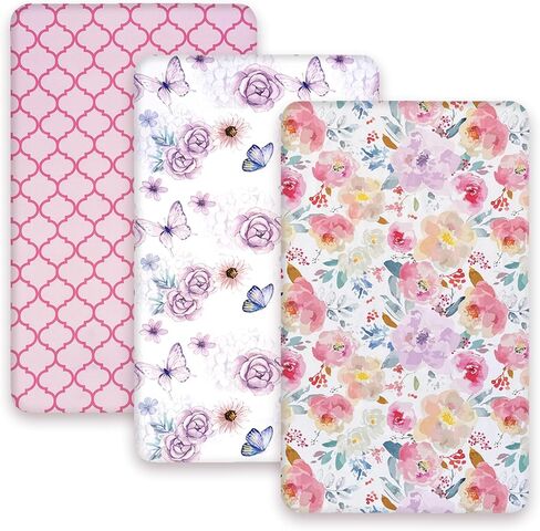 AMROSE 3 Pack Changing Pad Covers, 32" x 16" Ultra Soft Microfiber Diaper Change Table Sheets for Baby Girls, Violet in Kuwait