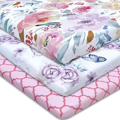 AMROSE 3 Pack Changing Pad Covers, 32" x 16" Ultra Soft Microfiber Diaper Change Table Sheets for Baby Girls, Violet in Kuwait