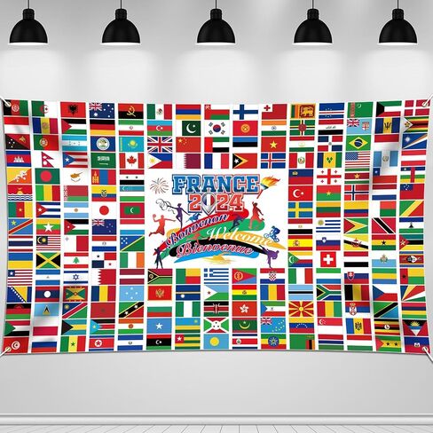 HOWAF International Flag Welcome Banner,2024 World Flags International Welcome Decorations Country Flags Backdrop Banner for International Sports Events Party Favors Club Photo Booth Props,71x 43 Inch in Saudi Arabia
