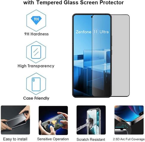 QUIETIP Case Compatible with ASUS Zenfone 11 Ultra 5G with Screen Protector,TPU Shockproof Cover,Black in Saudi Arabia
