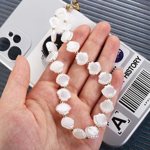1Pc White Mobile Phone Chain Mobile Phone Lanyard,Female Jewelry Phone Case Phone Strap Simple Key Chain Shell Beaded Pendant Phone Charm Cell Phones and Accessories Accessories Décor Phone Charms in Saudi Arabia