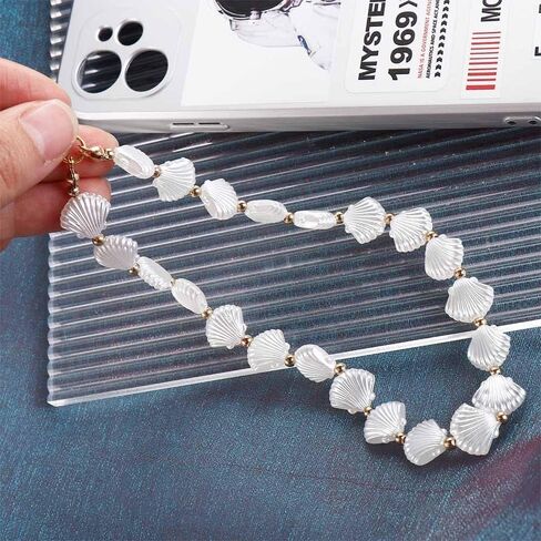 1Pc White Mobile Phone Chain Mobile Phone Lanyard,Female Jewelry Phone Case Phone Strap Simple Key Chain Shell Beaded Pendant Phone Charm Cell Phones and Accessories Accessories Décor Phone Charms in Saudi Arabia