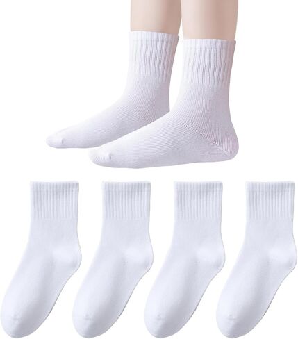 EPEIUS Unisex Kids Crew Socks Soft Cotton Seamless School Socks for Girls Boys Dress Sox White Black Navy 4/6/8 Pairs in Saudi Arabia