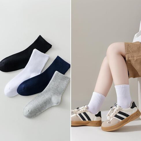 EPEIUS Unisex Kids Crew Socks Soft Cotton Seamless School Socks for Girls Boys Dress Sox White Black Navy 4/6/8 Pairs in Saudi Arabia