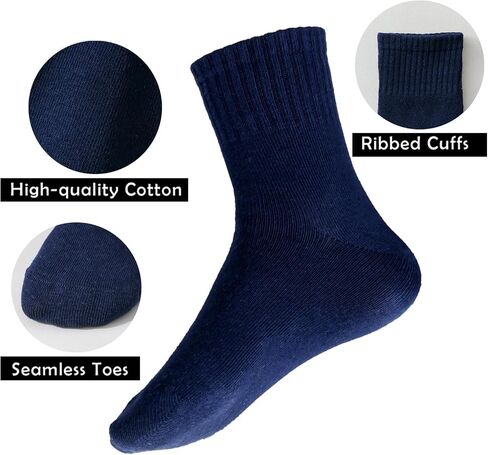 EPEIUS Unisex Kids Crew Socks Soft Cotton Seamless School Socks for Girls Boys Dress Sox White Black Navy 4/6/8 Pairs in Saudi Arabia