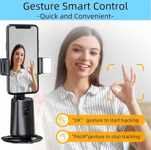 حامل ثلاثي تلقائي لتتبع الوجه، حامل هاتف يدور 360 درجة مع تتبع تلقائي، لا حاجة إلى تطبيق، التحكم بالإيماءات، حامل قابل لإعادة الشحن للفيديو المباشر وتيك توك. in Kuwait