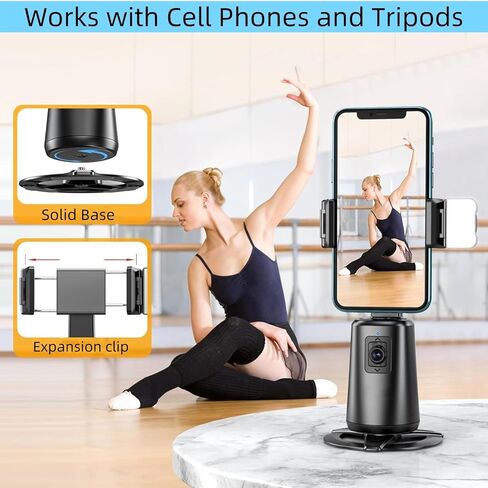 حامل ثلاثي تلقائي لتتبع الوجه، حامل هاتف يدور 360 درجة مع تتبع تلقائي، لا حاجة إلى تطبيق، التحكم بالإيماءات، حامل قابل لإعادة الشحن للفيديو المباشر وتيك توك. in Kuwait