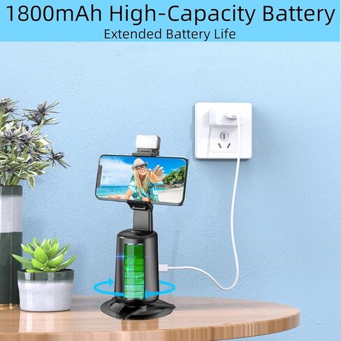 حامل ثلاثي تلقائي لتتبع الوجه، حامل هاتف يدور 360 درجة مع تتبع تلقائي، لا حاجة إلى تطبيق، التحكم بالإيماءات، حامل قابل لإعادة الشحن للفيديو المباشر وتيك توك. in Kuwait