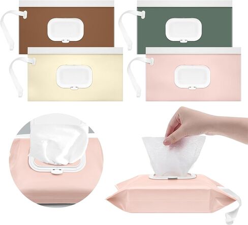 4 pack Baby Wipes Dispenser [New Version-One Press Open],Portable Wipe Pouch,Refillable Wipe Holder, Baby Wipes Container Reusable Wet Wipes Bags Pouch for Travel (B) in Kuwait