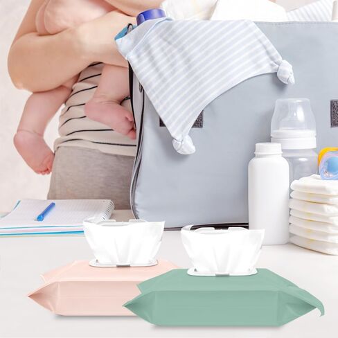 4 pack Baby Wipes Dispenser [New Version-One Press Open],Portable Wipe Pouch,Refillable Wipe Holder, Baby Wipes Container Reusable Wet Wipes Bags Pouch for Travel (B) in Kuwait