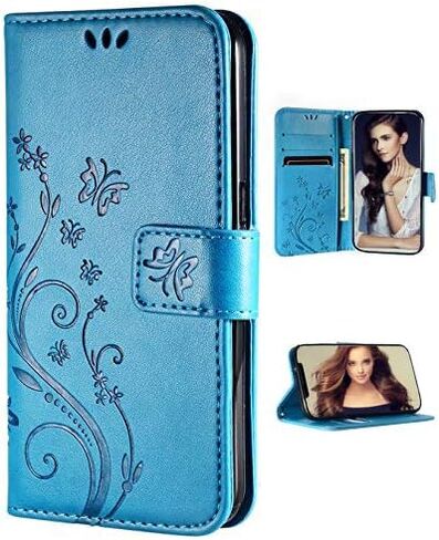 Compatible with iPhone 11(6.1 inch,2019 Release),Wallet Case for Women and Girls with Card Holder Pu Leather Flip case Kickstand Protective with Card Slots-Embossed Flowers Green in Saudi Arabia