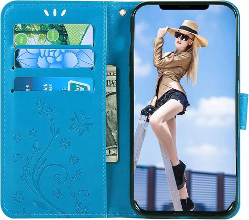 Compatible with iPhone 11(6.1 inch,2019 Release),Wallet Case for Women and Girls with Card Holder Pu Leather Flip case Kickstand Protective with Card Slots-Embossed Flowers Green in Saudi Arabia