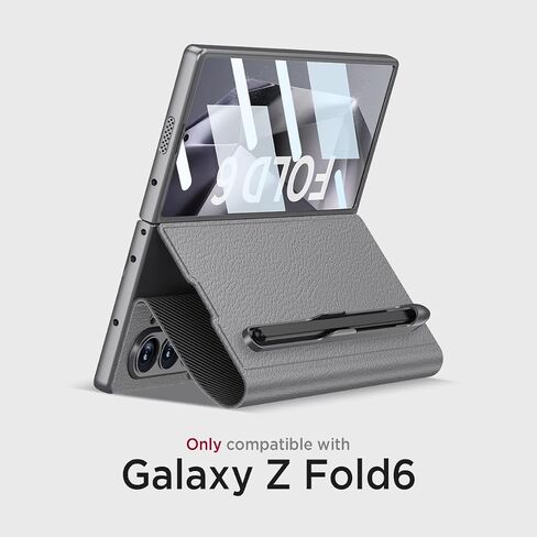 Miimall Slim Fit for Z Fold 6 Case with S Pen Slot & Card Slot, Built-in Screen Protector Kickstand Full-Body Protection Anti-Scratch Magnetic Closure Leather Wallet Case for Z Fold 6, Black in Saudi Arabia