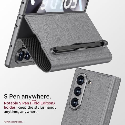 Miimall Slim Fit for Z Fold 6 Case with S Pen Slot & Card Slot, Built-in Screen Protector Kickstand Full-Body Protection Anti-Scratch Magnetic Closure Leather Wallet Case for Z Fold 6, Black in Saudi Arabia