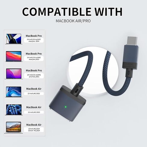140W USB-C To Magnetic 3 Cable,2M/6.6FT Magnetic Charging Cable For MacBook Air 2024 M3 13/15inch,MacBook Air 2022/2023 M2,MacBook Pro 2023 M2 Pro & Max 14"16",MacBook Pro 2021 M1 & Max 14"16 in Kuwait
