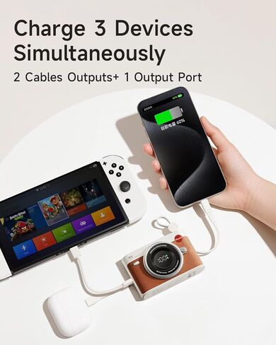 Portable Charger 10000mAh PD22.5W Fast Charging Power Bank with Built-in Cables, LED Display USB C Battery Pack Compatible with iPhone, Samsung, Android, etc-Brown in Saudi Arabia
