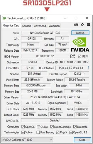 GeForce GT 1030 Graphics Card 2GB Low Profile Graphics Card GDDR5 64 Bit PCI-e 3.0 x4 Compatible x8 x16 Dual HDMI Displays 2 Monitor Video Card Support DirectX 12 OpenGL 4.5 HDCP 2.2 in Kuwait
