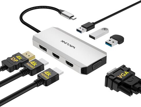 WAVLINK USB C Docking Station for MacBook Dell XPS 13/15, Lenovo Yoga, HP Laptops, USB C to Dual HDMI Monitors for Windows, USB C Hub Adapter with Dual HDMI, Displayport, VGA, 3 USB 2.0 Ports, Black in Saudi Arabia