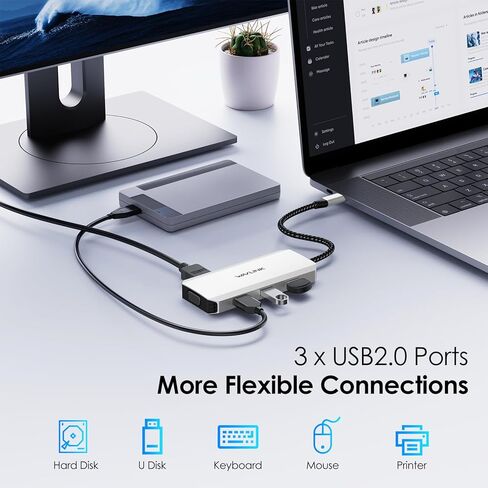 WAVLINK USB C Docking Station for MacBook Dell XPS 13/15, Lenovo Yoga, HP Laptops, USB C to Dual HDMI Monitors for Windows, USB C Hub Adapter with Dual HDMI, Displayport, VGA, 3 USB 2.0 Ports, Black in Saudi Arabia