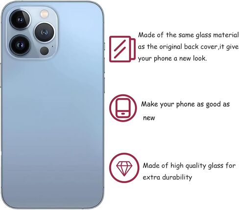 بديل الزجاج الخلفي 13 Pro Max لهاتف iPhone 13 Pro Max الزجاج الخلفي الخلفي، متوافق مع طقم الزجاج الخلفي iPhone 13 Pro Max مع لاصق وأدوات مثبتة مسبقًا (أزرق سييرا) in Kuwait