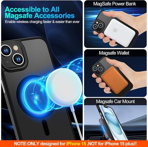 حافظة MOZOTER مغناطيسية لهاتف iPhone 15، [متوافقة مع Magsafe] [2 * واقي شاشة زجاجي] حافظة شفافة غير لامعة مقاومة للصدمات لهاتف iPhone 15، 6.1 بوصة، أسود in Kuwait