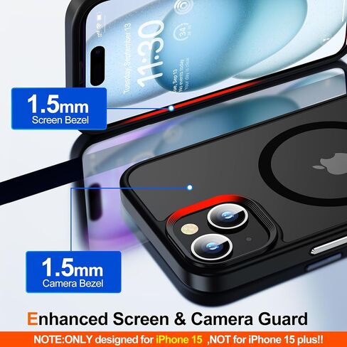 حافظة MOZOTER مغناطيسية لهاتف iPhone 15، [متوافقة مع Magsafe] [2 * واقي شاشة زجاجي] حافظة شفافة غير لامعة مقاومة للصدمات لهاتف iPhone 15، 6.1 بوصة، أسود in Kuwait