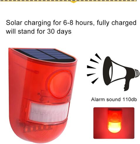 Peidesi ضوء إنذار للطاقة الشمسية 110db 6 LED مصباح للطاقة الشمسية مقاوم للماء أضواء التحذير الشمسية مصابيح إنذار الصوت مع مستشعر الحركة للممر، المنزل، المزرعة، الحظيرة، الفيلا، الفناء in Saudi Arabia