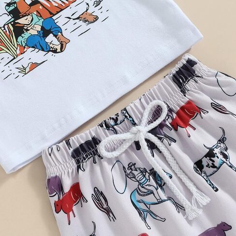 تي شيرت غربي للأطفال الأولاد مطبوع عليه بقرة المزرعة طقم شورت غير رسمي ملابس صيفية لطيفة للأطفال الصغار in Kuwait