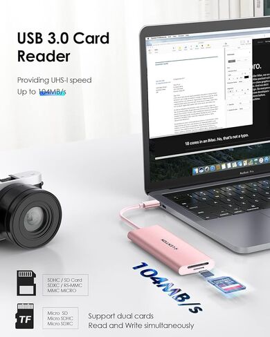 LENTION USB C Hub with 4K HDMI, 3 USB 3.0, SD/Micro SD 3.0 Card Reader, Compatible 2023-2016 MacBook Pro, New Mac Air, Chromebook, iPhone15 or More, Stable Driver Adapter (C34, Rose Gold) in Kuwait
