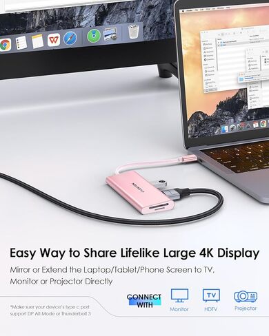 LENTION USB C Hub with 4K HDMI, 3 USB 3.0, SD/Micro SD 3.0 Card Reader, Compatible 2023-2016 MacBook Pro, New Mac Air, Chromebook, iPhone15 or More, Stable Driver Adapter (C34, Rose Gold) in Kuwait