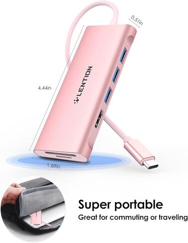 LENTION USB C Hub with 4K HDMI, 3 USB 3.0, SD/Micro SD 3.0 Card Reader, Compatible 2023-2016 MacBook Pro, New Mac Air, Chromebook, iPhone15 or More, Stable Driver Adapter (C34, Rose Gold) in Kuwait