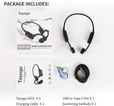 سماعات رأس Tayogo Bone Conduction للسباحة، بلوتوث 5.4، IP68 مقاومة للماء MP3 سماعات أذن مفتوحة للسباحة، ذاكرة 32 جيجابايت، شحن مغناطيسي سريع، ميكروفون مدمج، وقت تشغيل 15 ساعة، سماعات سباحة in Saudi Arabia