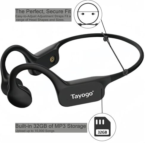 سماعات رأس Tayogo Bone Conduction للسباحة، بلوتوث 5.4، IP68 مقاومة للماء MP3 سماعات أذن مفتوحة للسباحة، ذاكرة 32 جيجابايت، شحن مغناطيسي سريع، ميكروفون مدمج، وقت تشغيل 15 ساعة، سماعات سباحة in Saudi Arabia