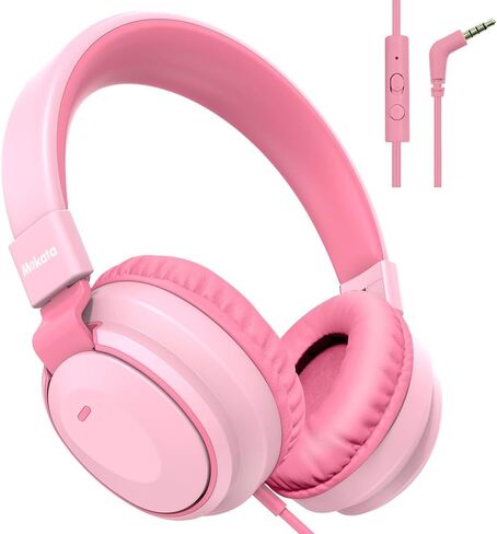 Headphone Kids Volume Limited 85/96dB Wired Over-Ear/On-Earr Foldable Headset with Inline Cable Aux 3.5mm Cord Mic for Boy Girl Child School PC Notebook Tablet Pink in Kuwait