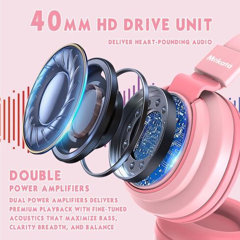 Headphone Kids Volume Limited 85/96dB Wired Over-Ear/On-Earr Foldable Headset with Inline Cable Aux 3.5mm Cord Mic for Boy Girl Child School PC Notebook Tablet Pink in Kuwait