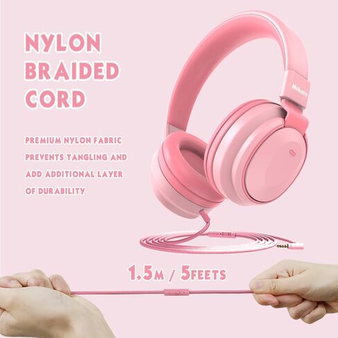 Headphone Kids Volume Limited 85/96dB Wired Over-Ear/On-Earr Foldable Headset with Inline Cable Aux 3.5mm Cord Mic for Boy Girl Child School PC Notebook Tablet Pink in Kuwait