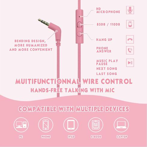 Headphone Kids Volume Limited 85/96dB Wired Over-Ear/On-Earr Foldable Headset with Inline Cable Aux 3.5mm Cord Mic for Boy Girl Child School PC Notebook Tablet Pink in Kuwait
