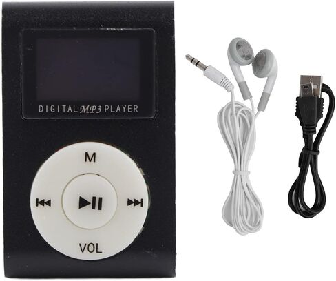 مشغل موسيقى MP3 صغير محمول مع شاشة LCD MP3 مع مشبك خلفي رياضي مع فتحة لبطاقة الذاكرة، الشحن يشمل كابل USB وسماعات رأس سلكية (أسود) in Kuwait
