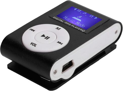 مشغل موسيقى MP3 صغير محمول مع شاشة LCD MP3 مع مشبك خلفي رياضي مع فتحة لبطاقة الذاكرة، الشحن يشمل كابل USB وسماعات رأس سلكية (أسود) in Kuwait