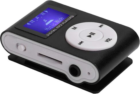 مشغل موسيقى MP3 صغير محمول مع شاشة LCD MP3 مع مشبك خلفي رياضي مع فتحة لبطاقة الذاكرة، الشحن يشمل كابل USB وسماعات رأس سلكية (أسود) in Kuwait