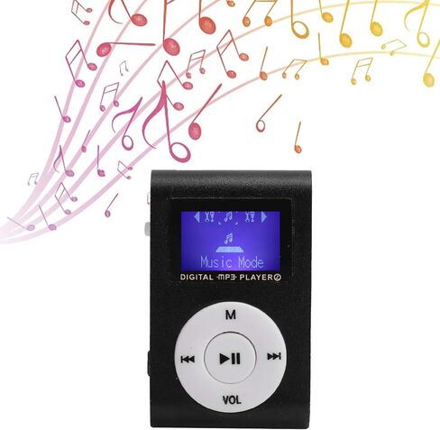 مشغل موسيقى MP3 صغير محمول مع شاشة LCD MP3 مع مشبك خلفي رياضي مع فتحة لبطاقة الذاكرة، الشحن يشمل كابل USB وسماعات رأس سلكية (أسود) in Kuwait