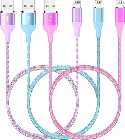 كابل لايتنينج لشاحن iPhone بطول 10 أقدام من النايلون المضفر 3 قطع سلك شحن USB ممتاز معتمد من Apple MFi لهاتف iPhone 14 13 12 11 SE XS PRO Max XR X S 8 7 6 5 Plus in Saudi Arabia